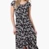 International INC Company Floral Ruffled Button Down Midi Dress - Black