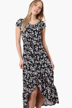International INC Company Floral Ruffled Button Down Midi Dress - Black
