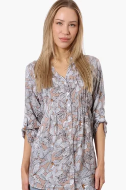 International INC Company Floral Pintuck Blouse - Peach