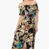 International INC Company Floral Off Shoulder Crossover Maxi Dress - Black