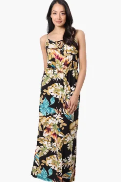 International INC Company Floral Spaghetti Strap Maxi Dress - Black