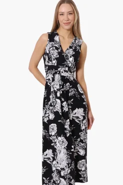 International INC Company Floral Padded Crossover Maxi Dress - Black