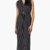 International INC Company Striped Belted Button Down Maxi Dress - Black