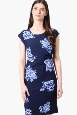 International INC Company Floral Cap Sleeve Day Dress - Navy