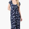 International INC Company Floral Smocked Back Maxi Dress - Navy