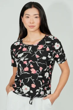 International INC Company Floral Drawstring Detail Tee - Black