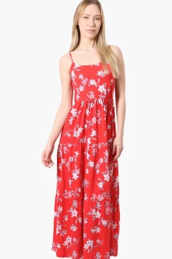 International INC Company Floral Spaghetti Strap Maxi Dress - Red