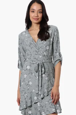 International INC Company Floral Belted Crossover Day Dress - Mint