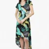 International INC Company Leaf Pattern High Low Maxi Dress - Black