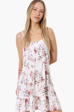 International INC Company Floral Smocked Day Dress - White