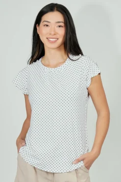 International INC Company Polka Dot Short Sleeve Cinched Collar Blouse - White