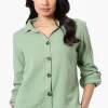 International INC Company Roll Up Sleeve Button Down Shirt - Green