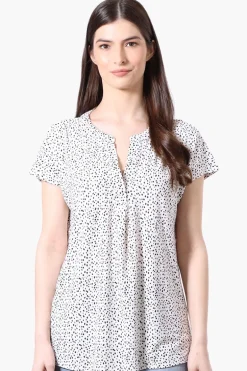 International INC Company Dotted Short Sleeve Blouse - White
