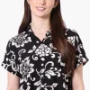 International INC Company Leaf Pattern Button Up Cropped Shirt - Black