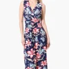 International INC Company Floral Crossover Back Tie Maxi Dress - Navy