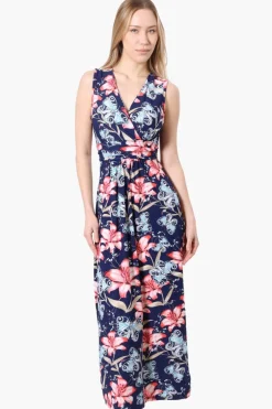 International INC Company Floral Crossover Back Tie Maxi Dress - Navy