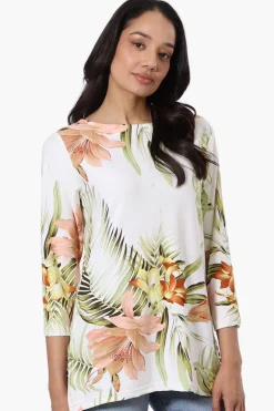 International INC Company Floral 3/4 Sleeve Blouse - White