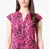 International INC Company Patterned Cap Sleeve Henley Shirt - Pink