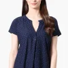 International INC Company Dotted Short Sleeve Blouse - Navy
