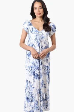 International INC Company Floral Smocked Back Maxi Dress - White