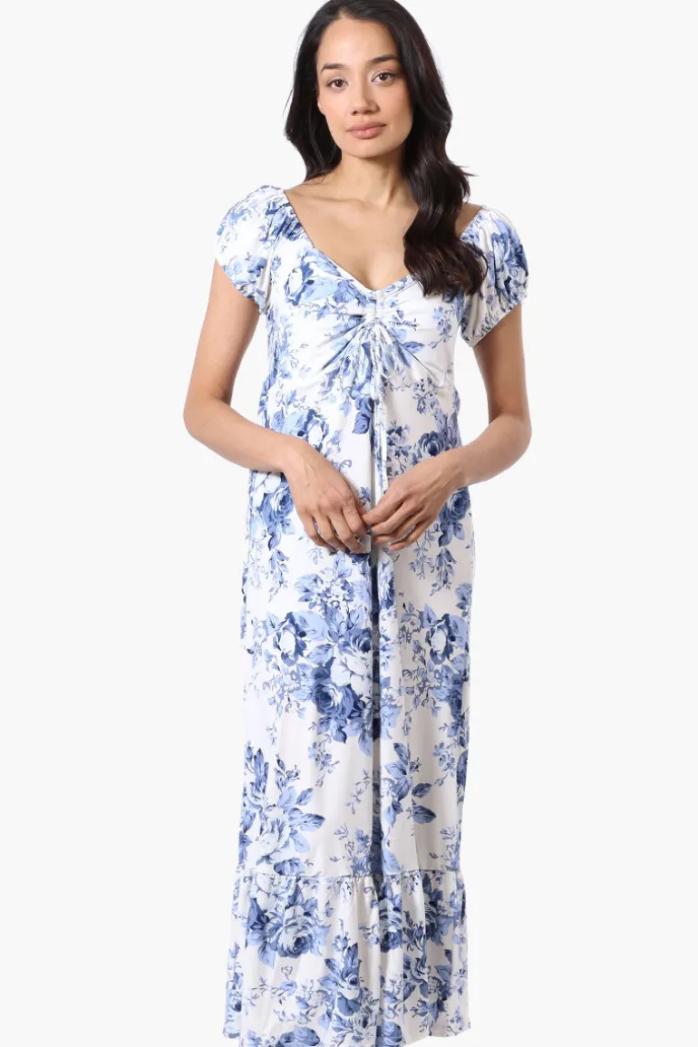 International INC Company Floral Smocked Back Maxi Dress - White