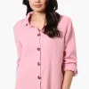 International INC Company Roll Up Sleeve Button Down Shirt - Pink