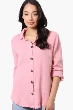 International INC Company Roll Up Sleeve Button Down Shirt - Pink