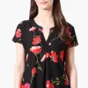 International INC Company Floral Short Sleeve Blouse - Black