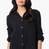 International INC Company Roll Up Sleeve Button Down Shirt - Black