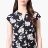 International INC Company Floral Cap Sleeve Henley Shirt - Navy