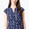 International INC Company Patterned Cap Sleeve Henley Shirt - Blue