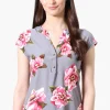 International INC Company Floral Cap Sleeve Henley Shirt - Grey