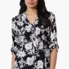 International INC Company Floral Pintuck Blouse - Navy