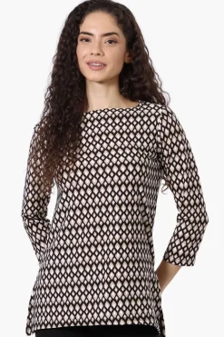 International INC Company Patterned 3/4 Sleeve Blouse - Black