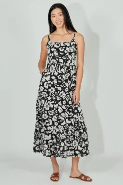 International INC Company Floral Tiered Maxi Dress - Black