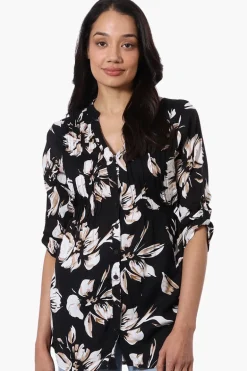 International INC Company Floral Pintuck Blouse - Black