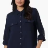 International INC Company Button Down Roll Up Sleeve Shirt - Navy