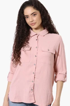 International INC Company Button Down Roll Up Sleeve Shirt - Pink