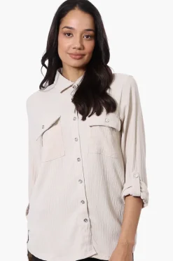 International INC Company Button Down Roll Up Sleeve Shirt - Beige