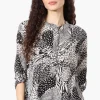 International INC Company Patterned Hidden Button Blouse - Black