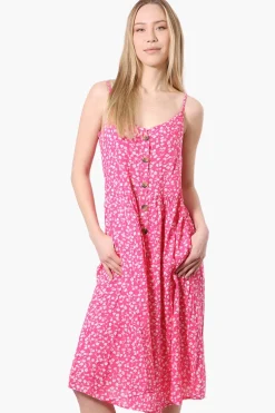 International INC Company Floral Button Down Midi Dress - Pink