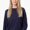International INC Company Ribbed Button Back Detail Pullover Sweater - Navy