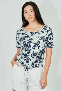International INC Company Floral Drawstring Detail Tee - Blue