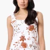 International INC Company Floral Square Neck Tank Top - White
