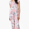 International INC Company Floral Smocked Square Neck Jumpsuit - Pink