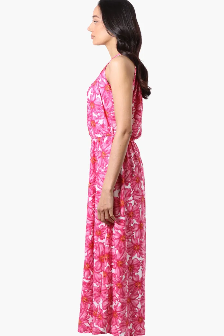 International INC Company Floral Sleeveless Halter Neck Maxi Dress - Pink