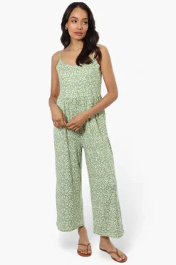 International INC Company Floral Spaghetti Strap Jumpsuit - Green