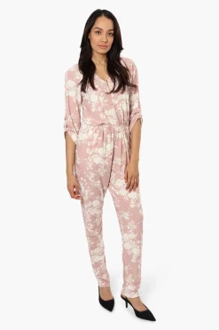 International INC Company Floral Roll Up Sleeve Jumpsuit - Pink
