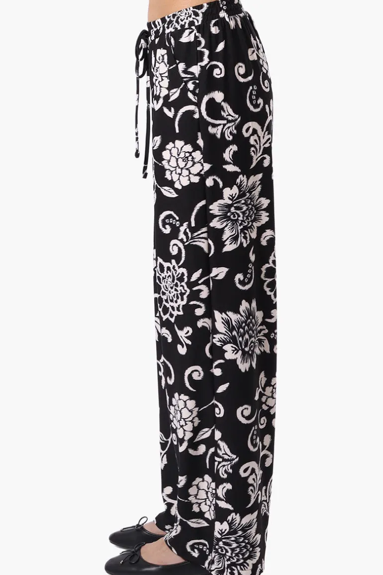 International INC Company Floral Tie Waist Palazzo Pants - Black