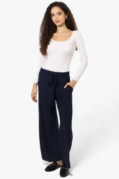 International INC Company Solid Belted Palazzo Pants - Navy